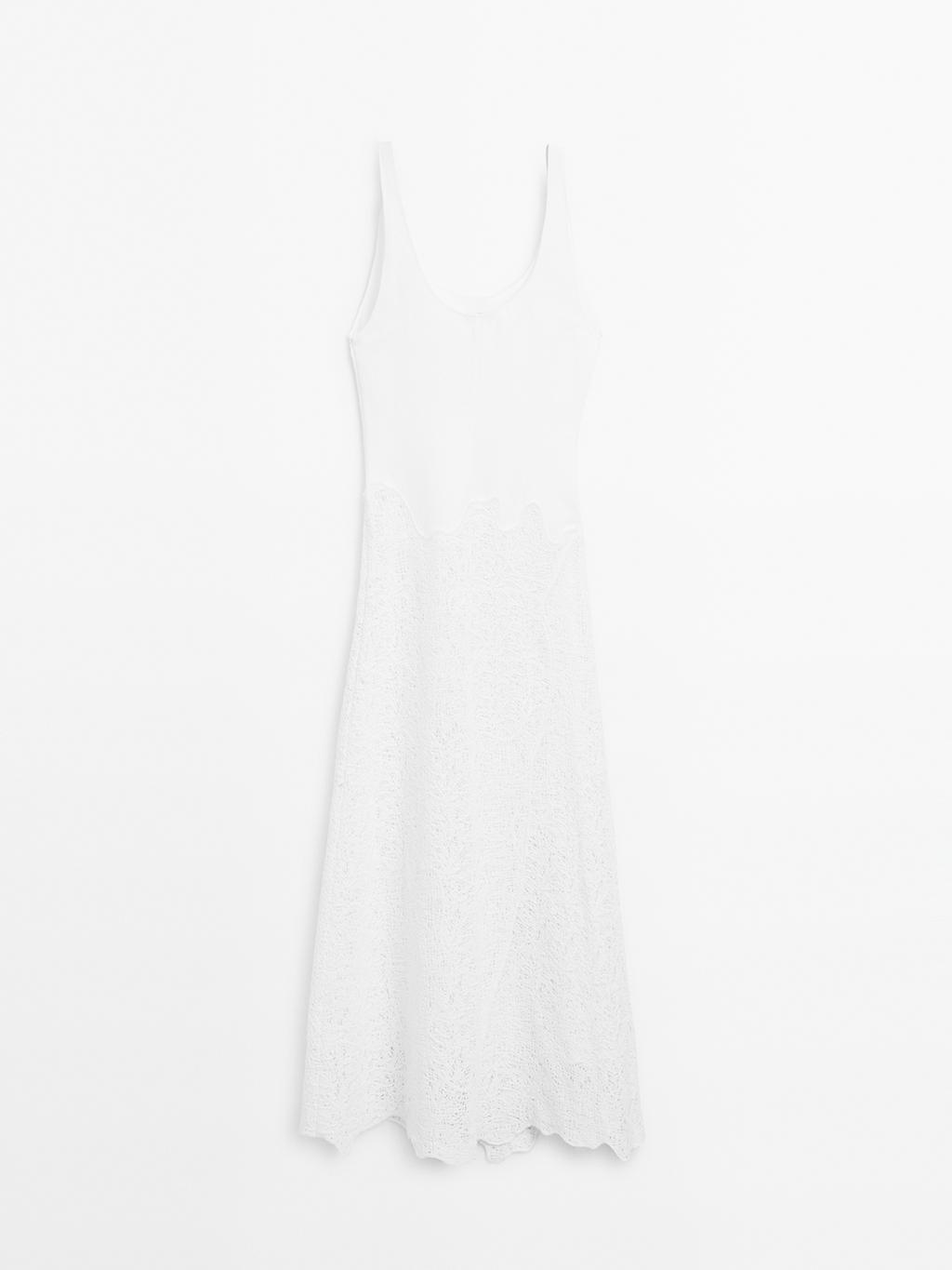 Cotton blend flounce midi dress