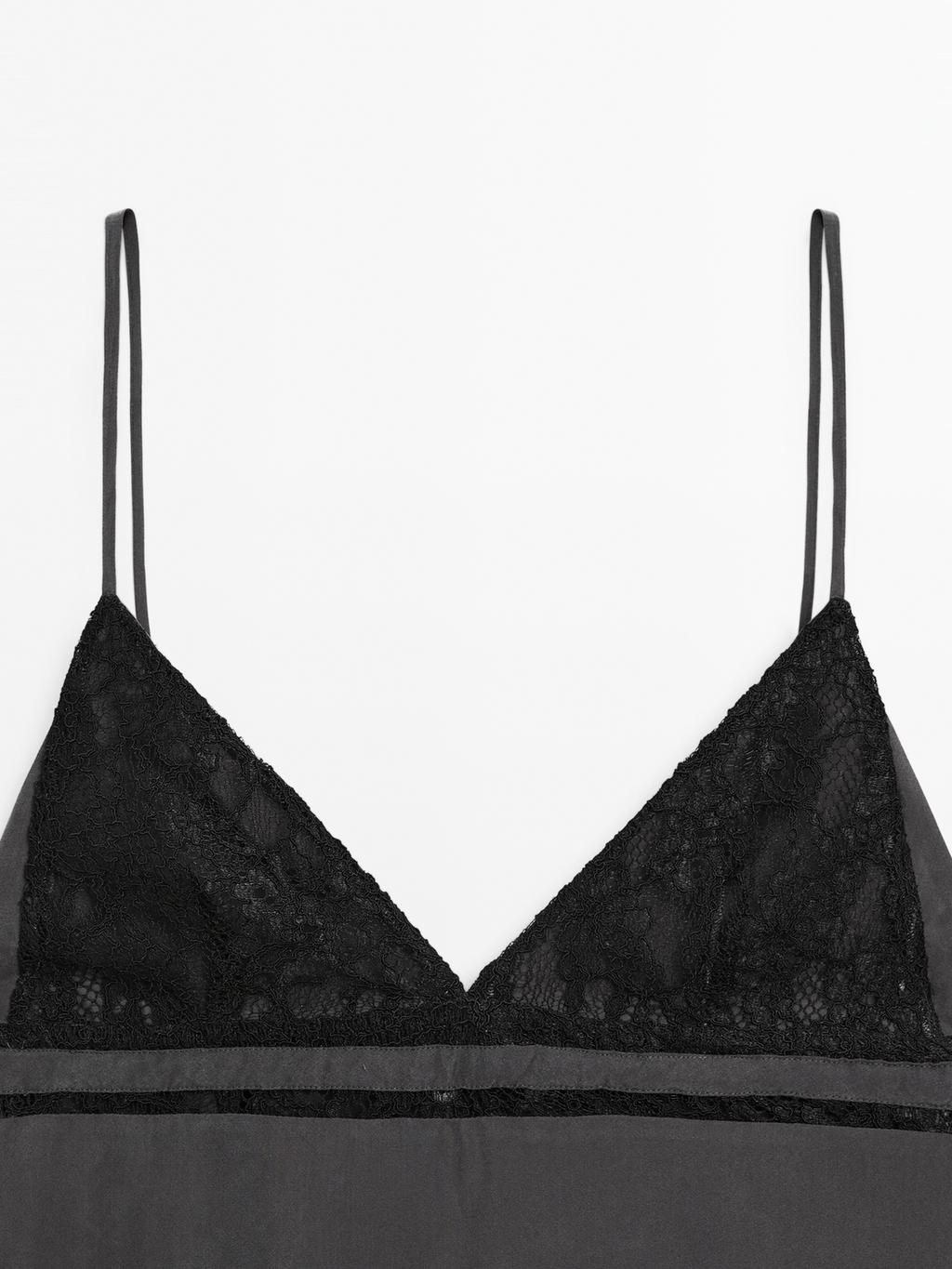 100% silk midi dress with lace detail