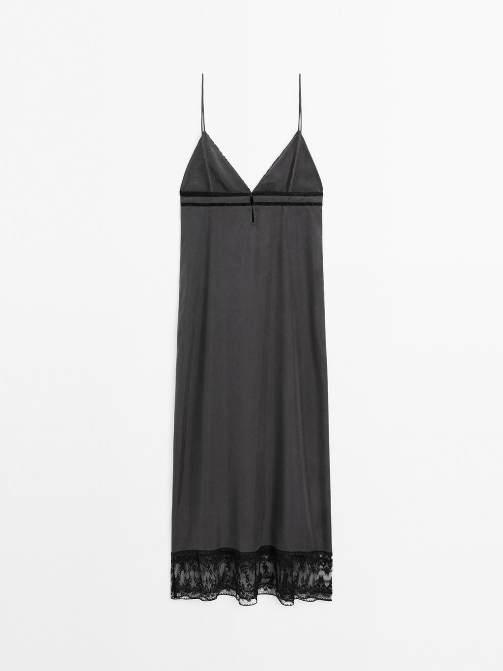 100% silk midi dress with lace detail