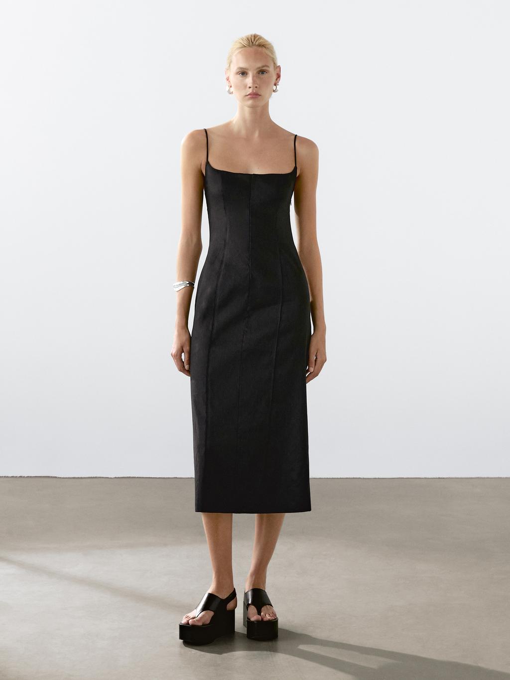 Strappy linen midi dress