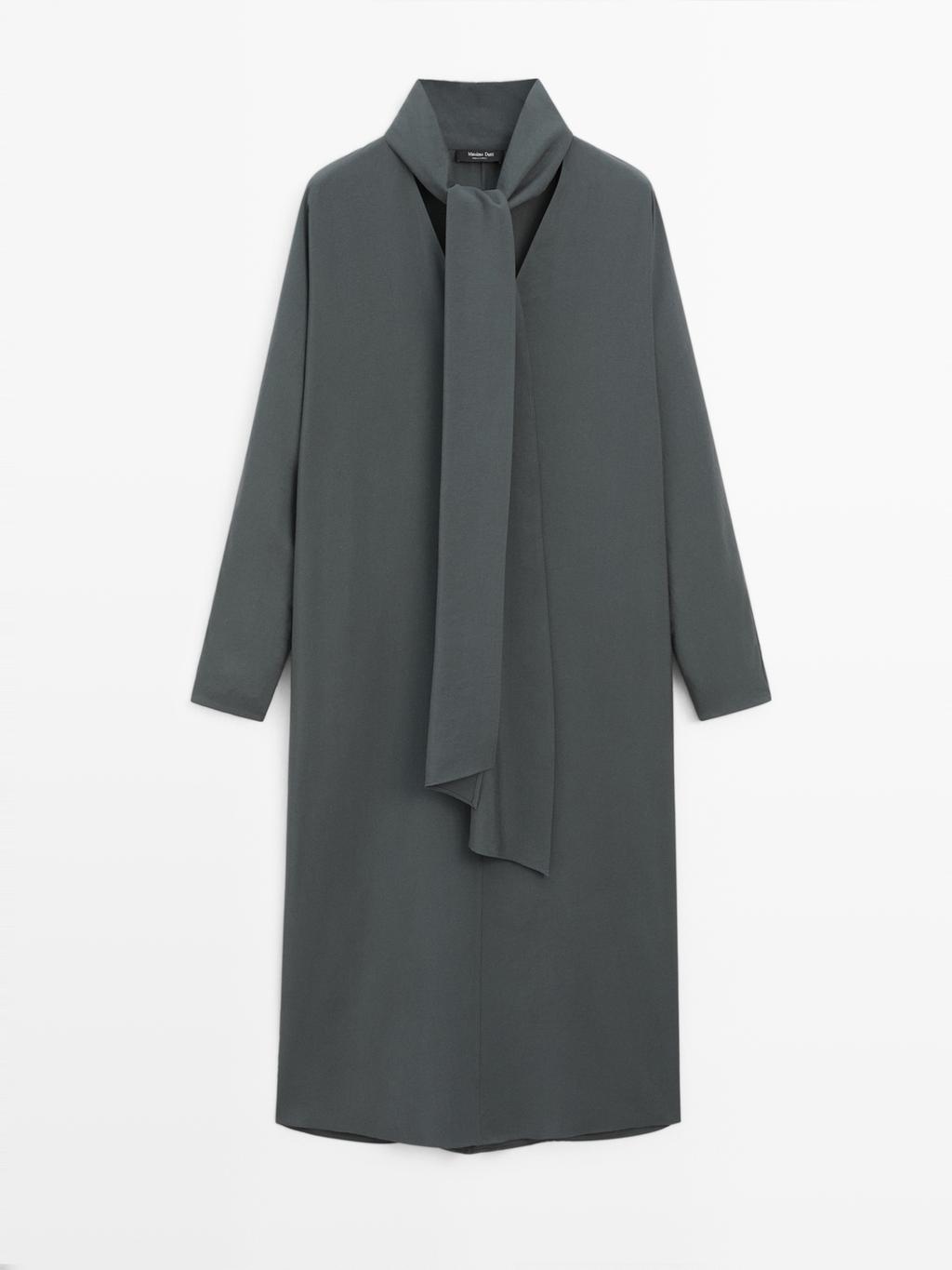 V-neckline midi dress with tie detail