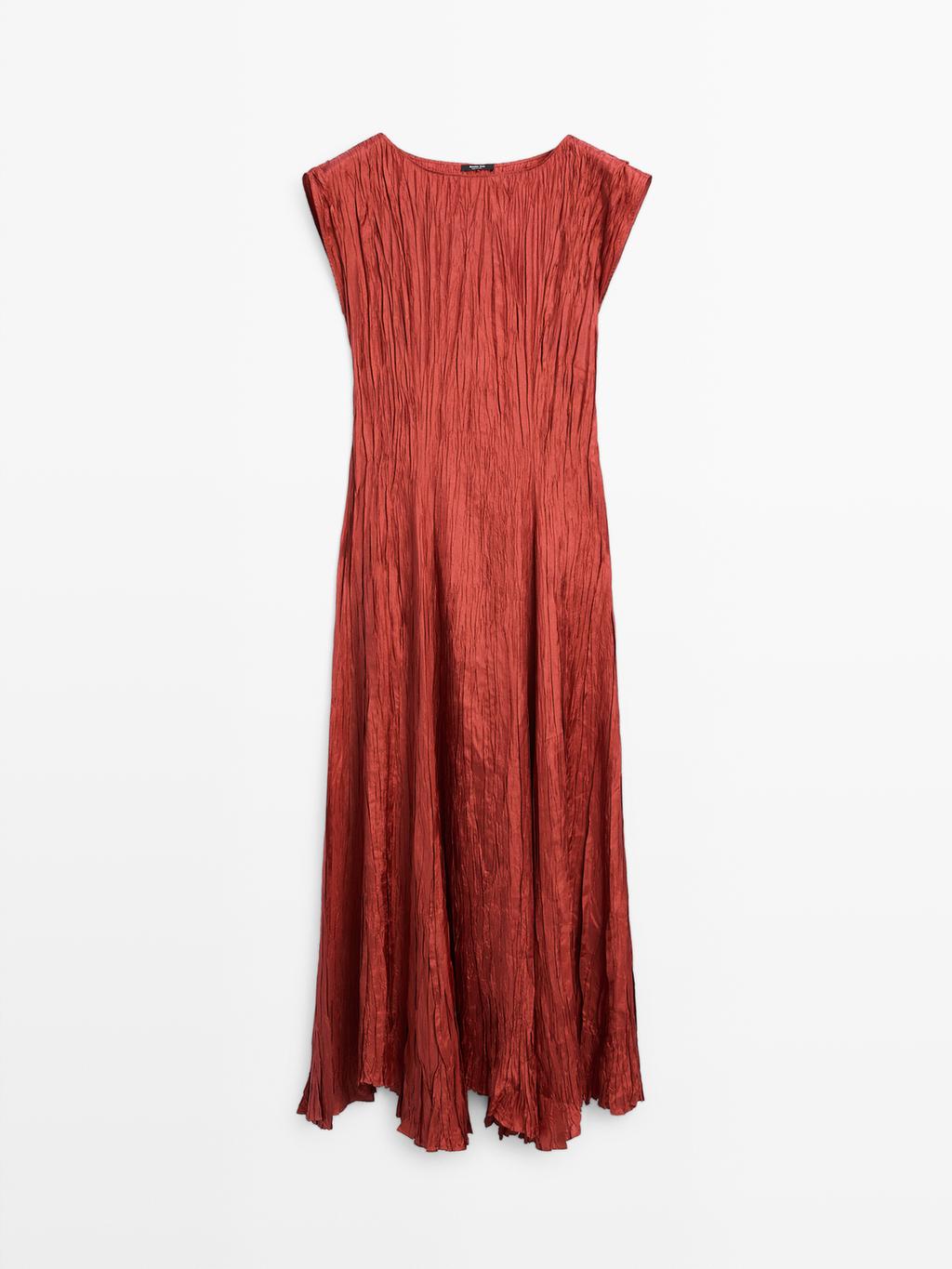 Long pleated satin dress