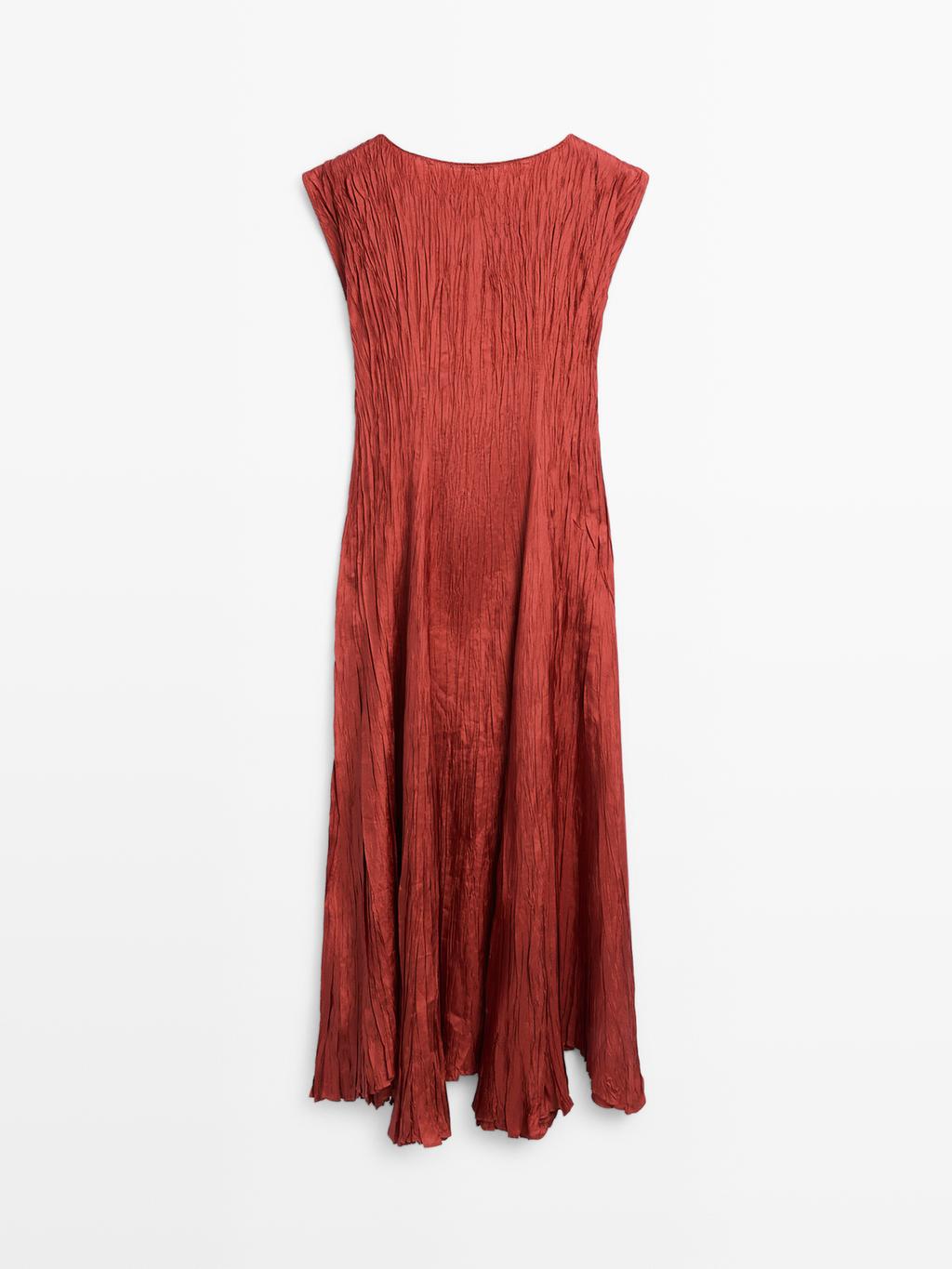 Long pleated satin dress