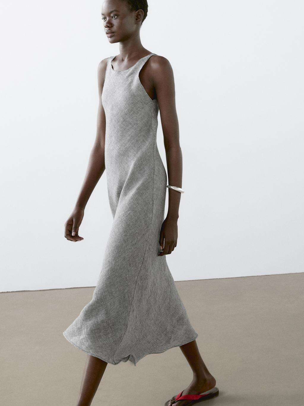 100% linen midi dress