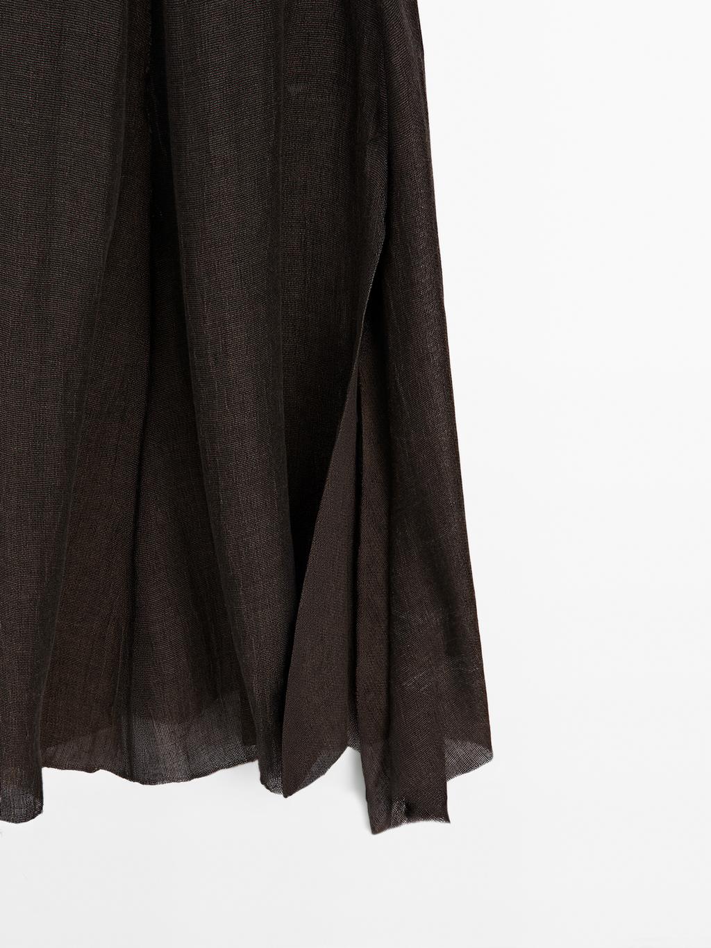 100% linen midi dress with frayed trims