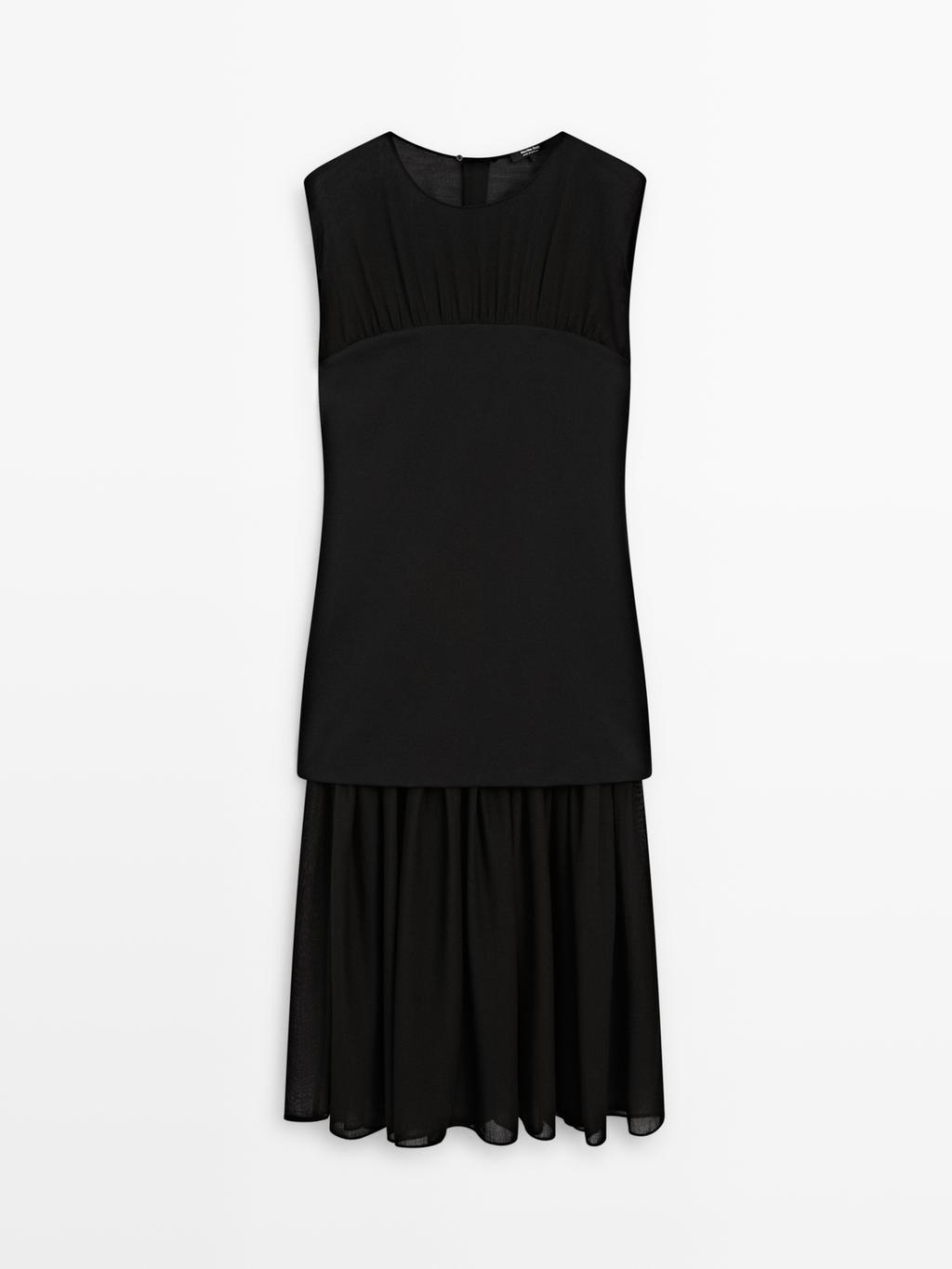 Contrast semi-sheer midi dress