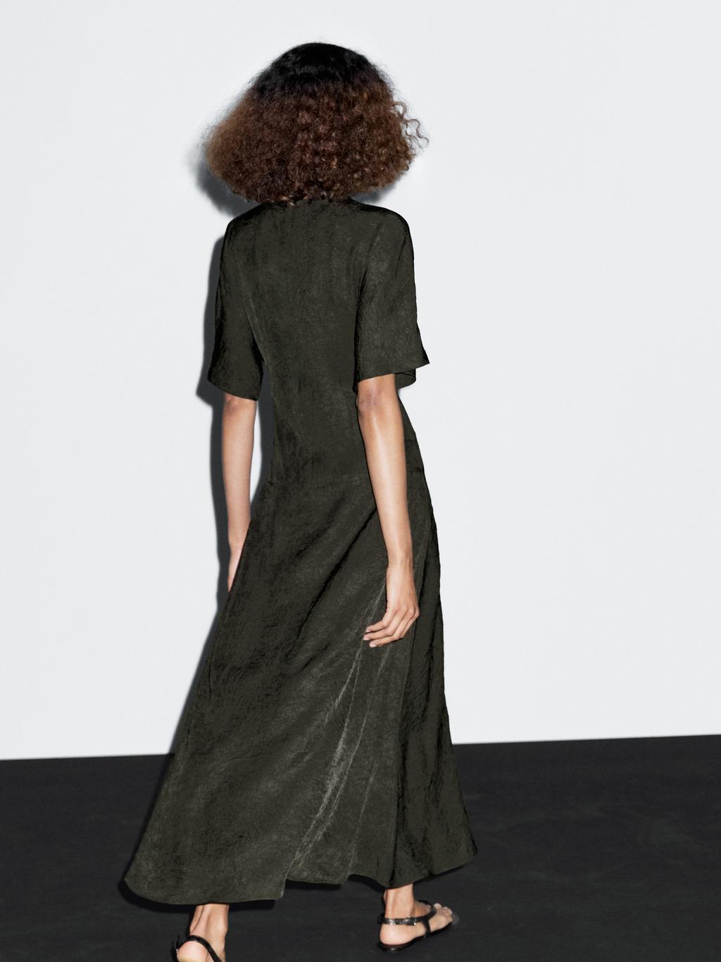 Long satin dress with short sleeves