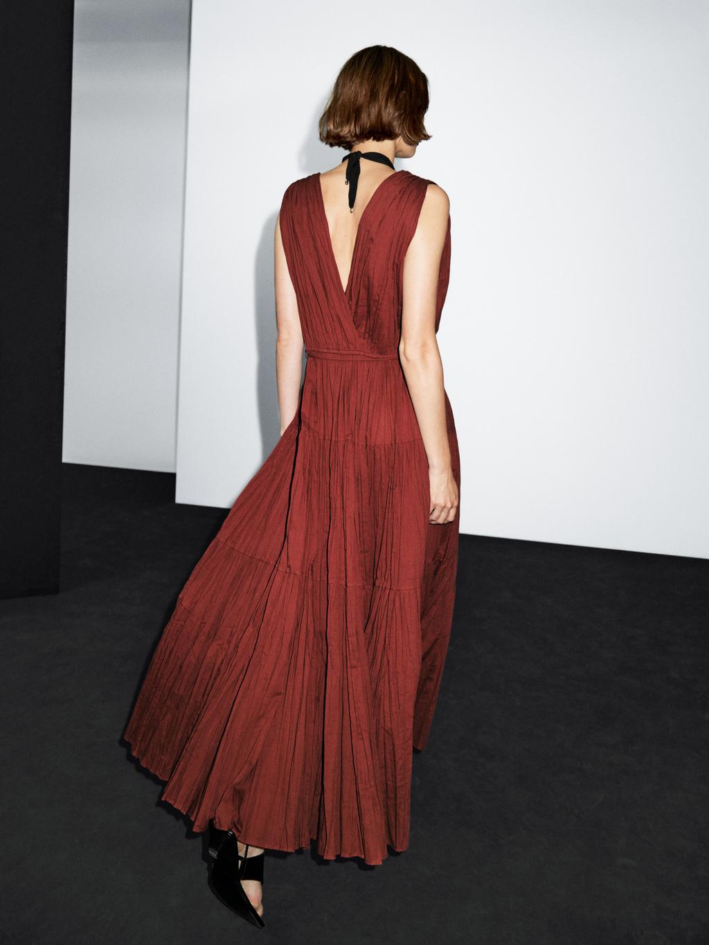 100% cotton long pleated dress