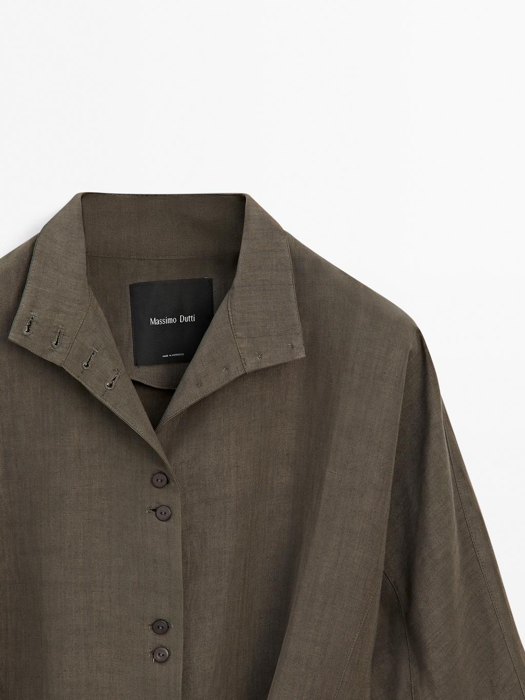 Linen blend stand collar jacket