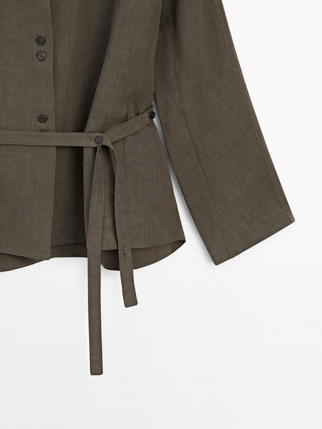 Linen blend stand collar jacket