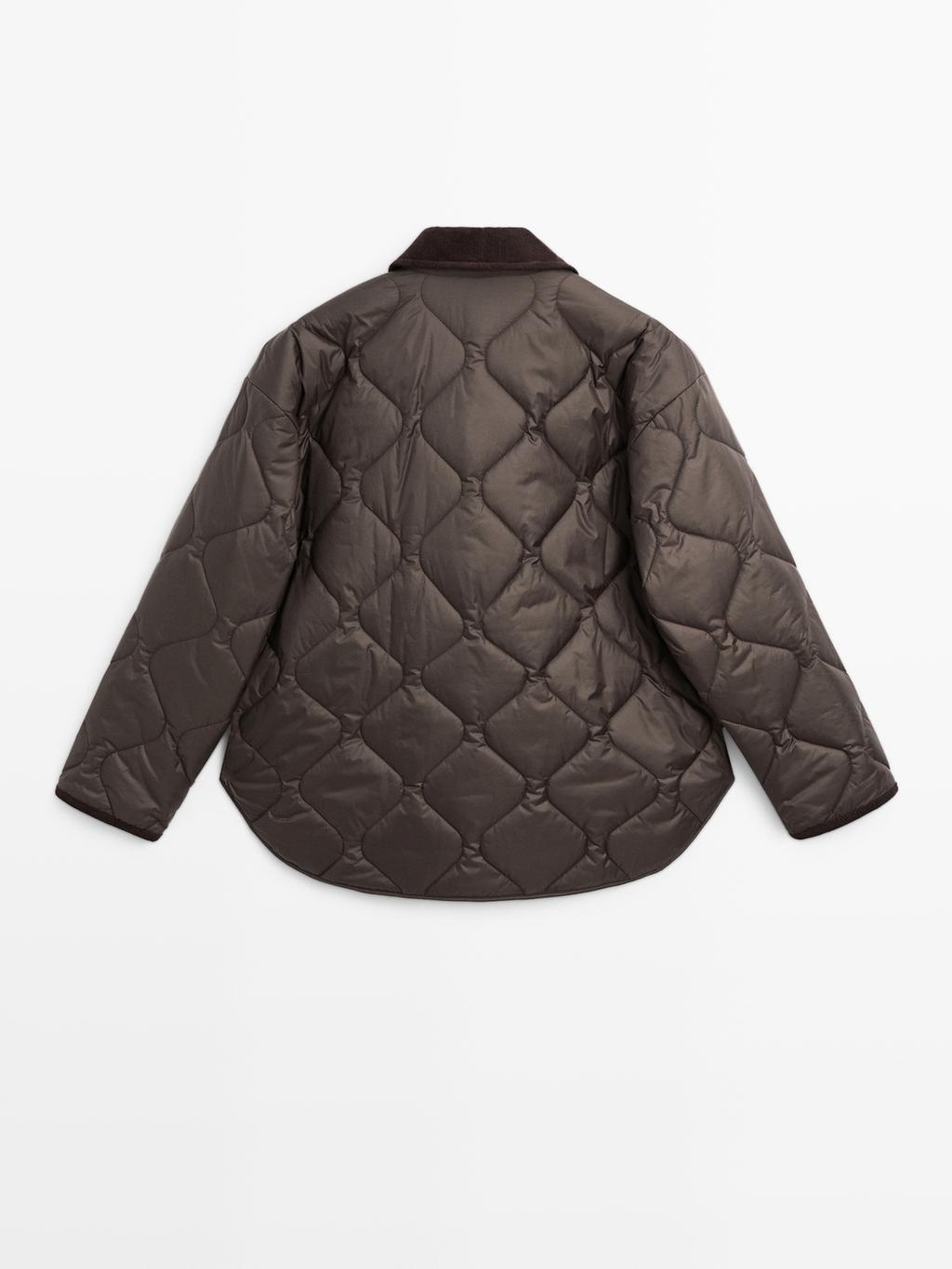 Water-repellent puffer jacket with corduroy detail