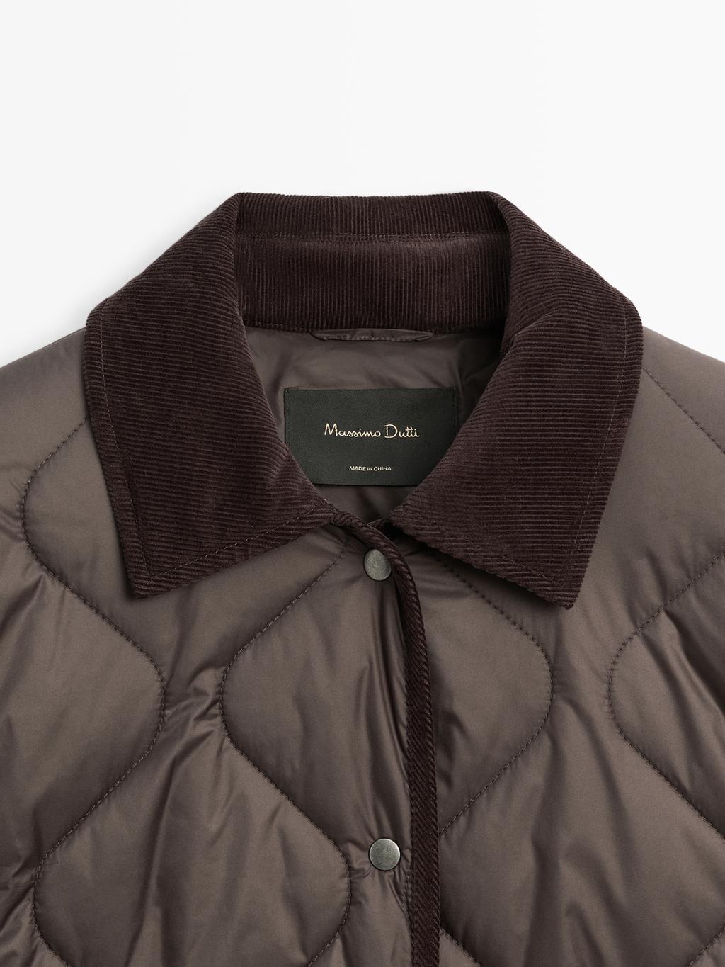 Water-repellent puffer jacket with corduroy detail