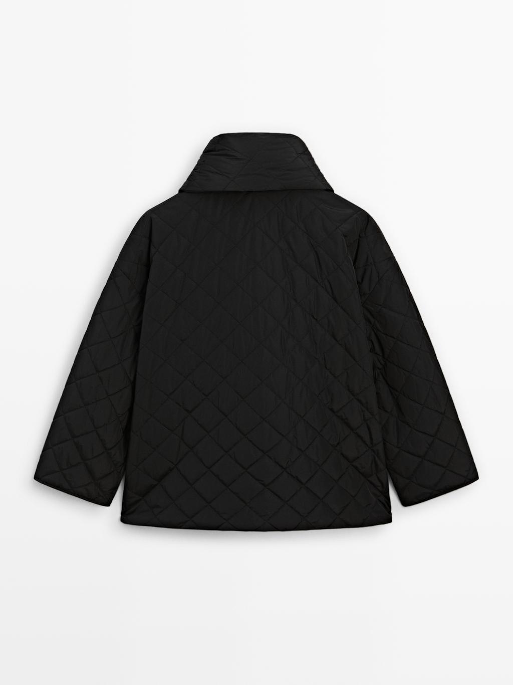 Water-repellent puffer jacket with scarf detail