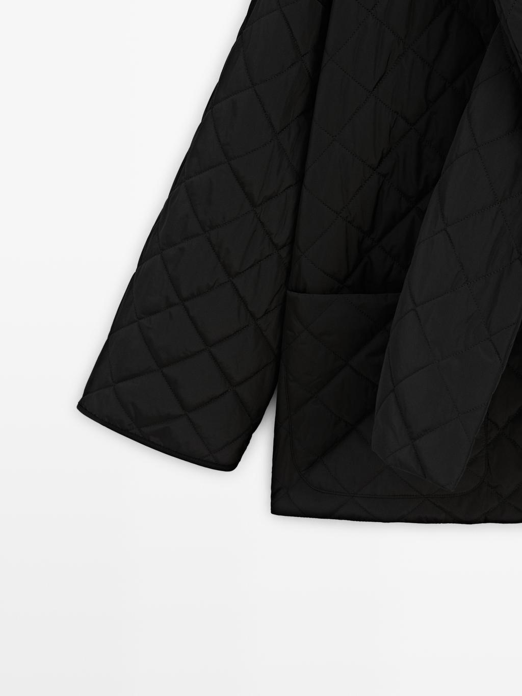 Water-repellent puffer jacket with scarf detail