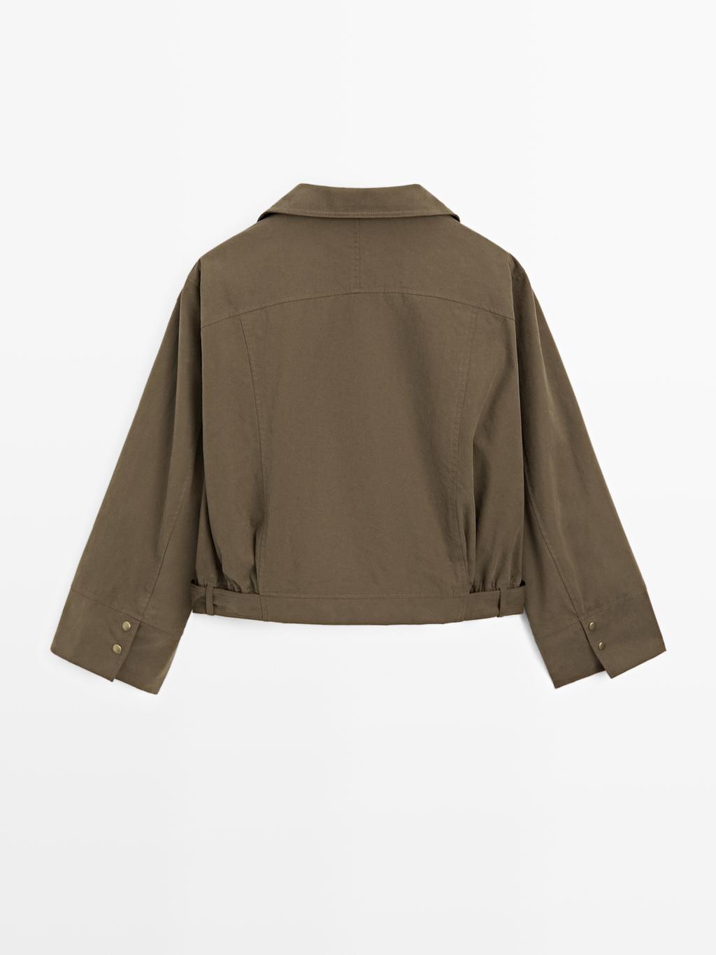 Cotton blend jacket with belt detail