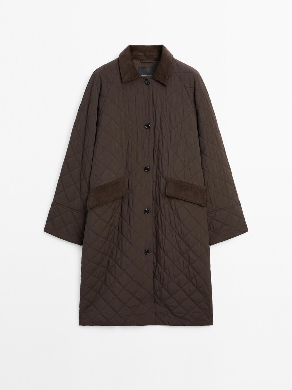 Long water-repellent coat with corduroy detail