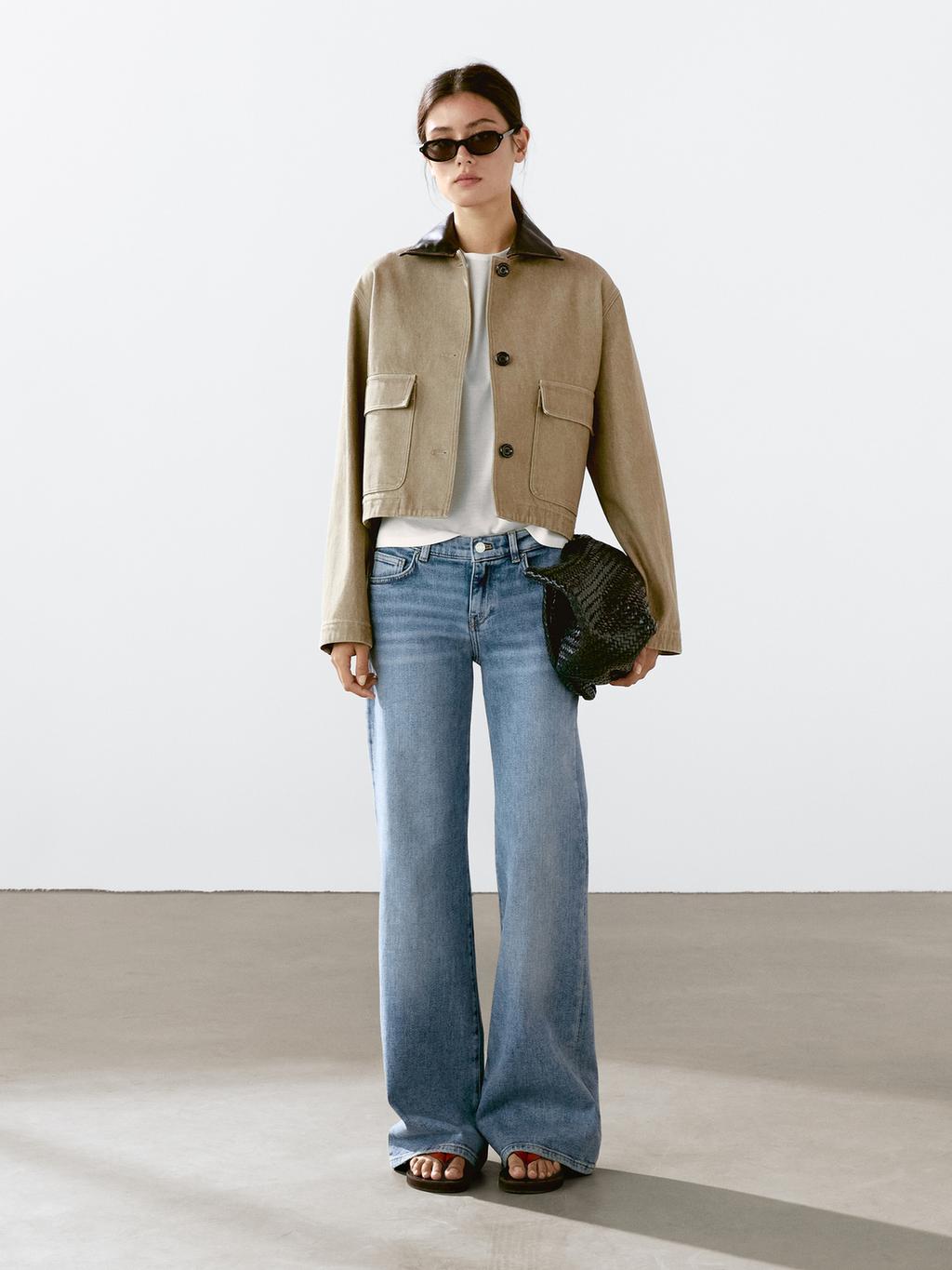 Jacket with detachable leather collar detail