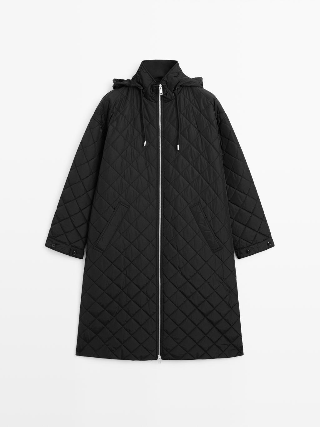Long water-repellent oversize quilted parka