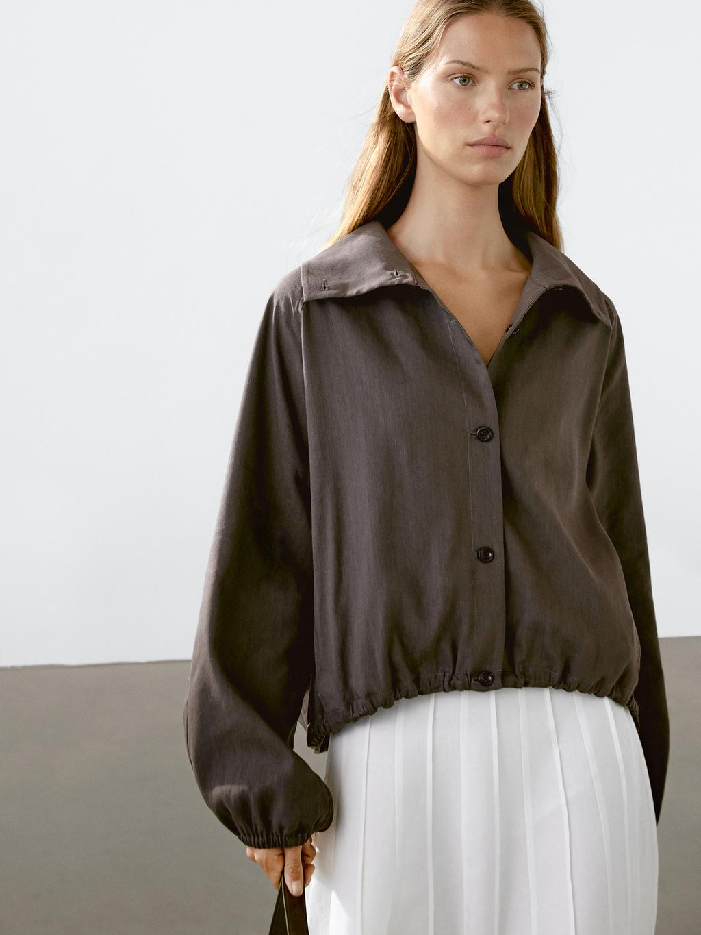 Linen blend bomber jacket