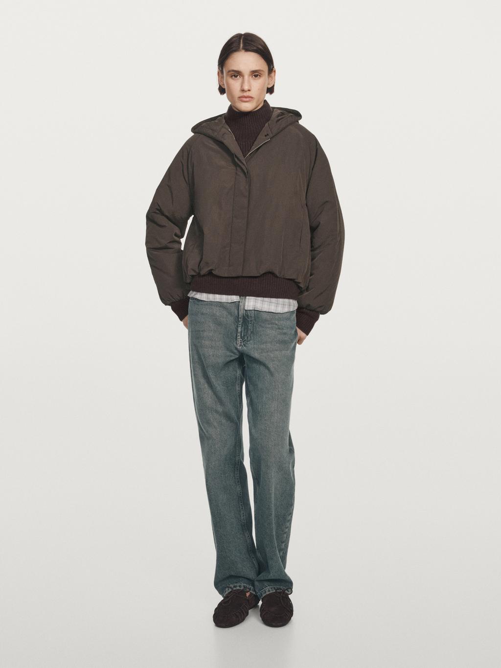 Water-repellent bomber jacket with hood