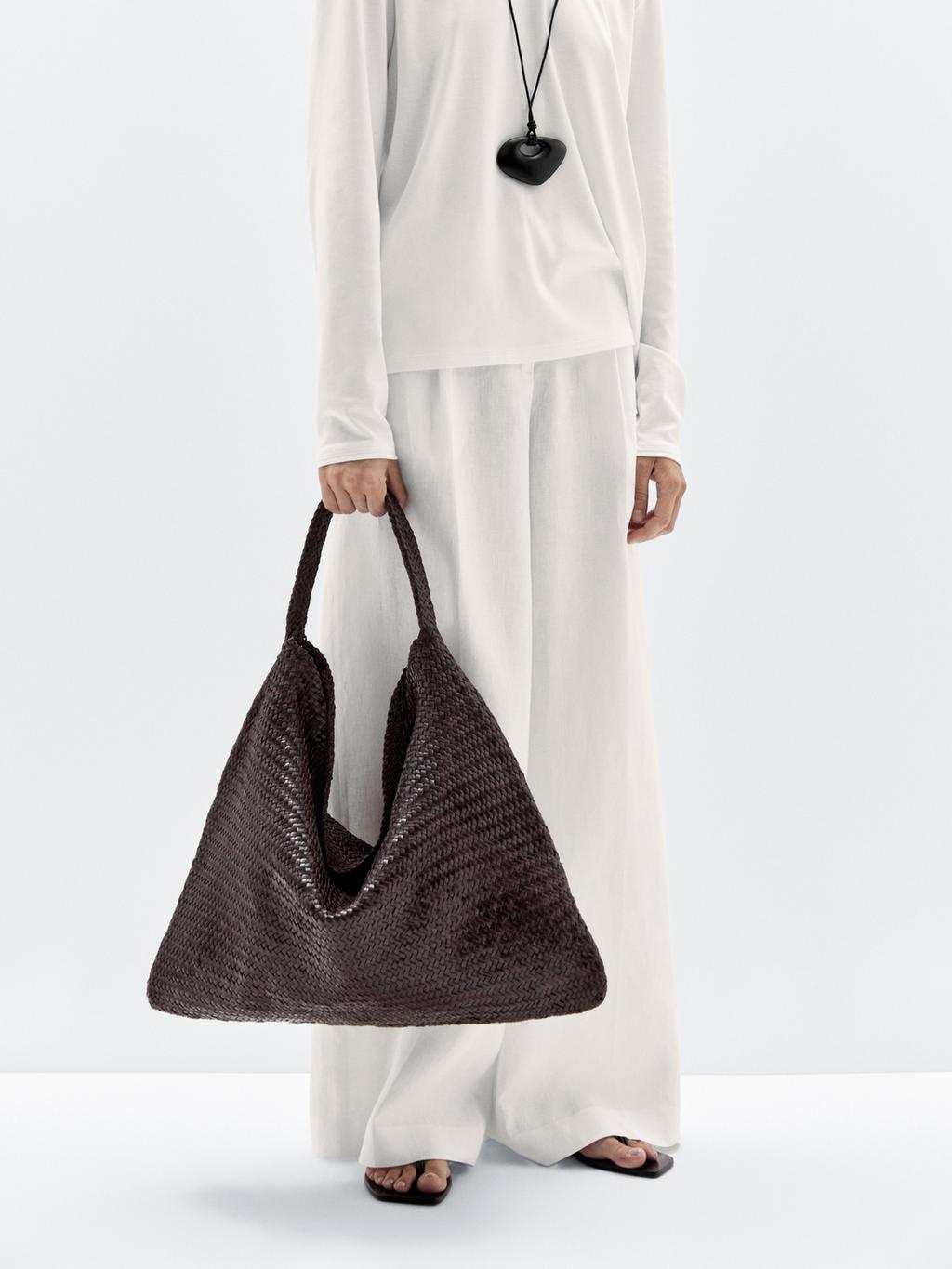 Nappa leather woven maxi tote bag