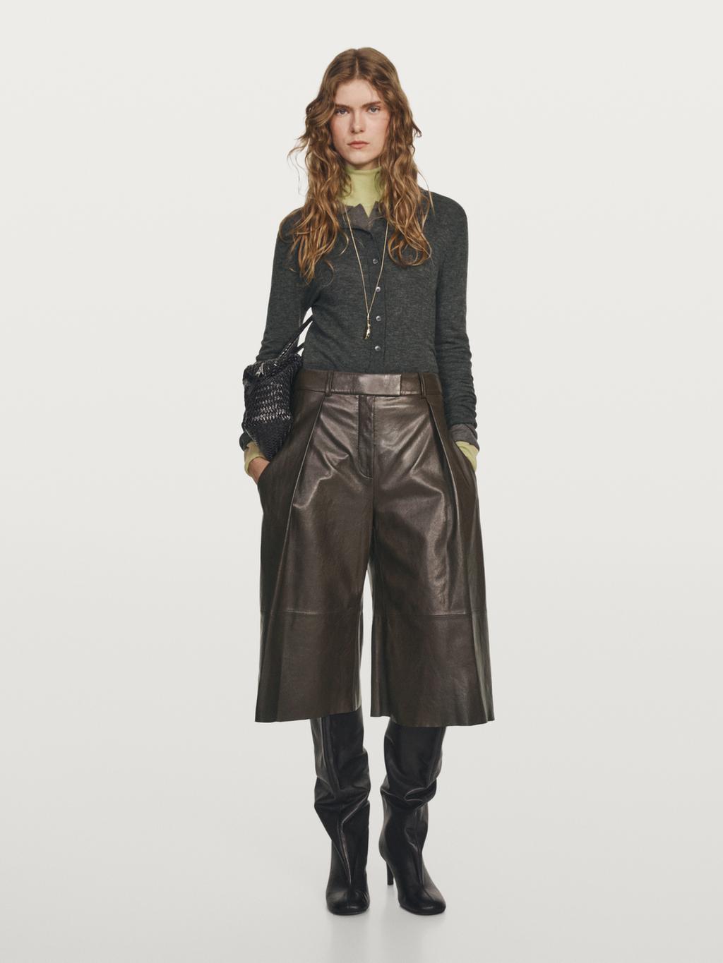 Long nappa leather Bermuda shorts with darts - STUDIO