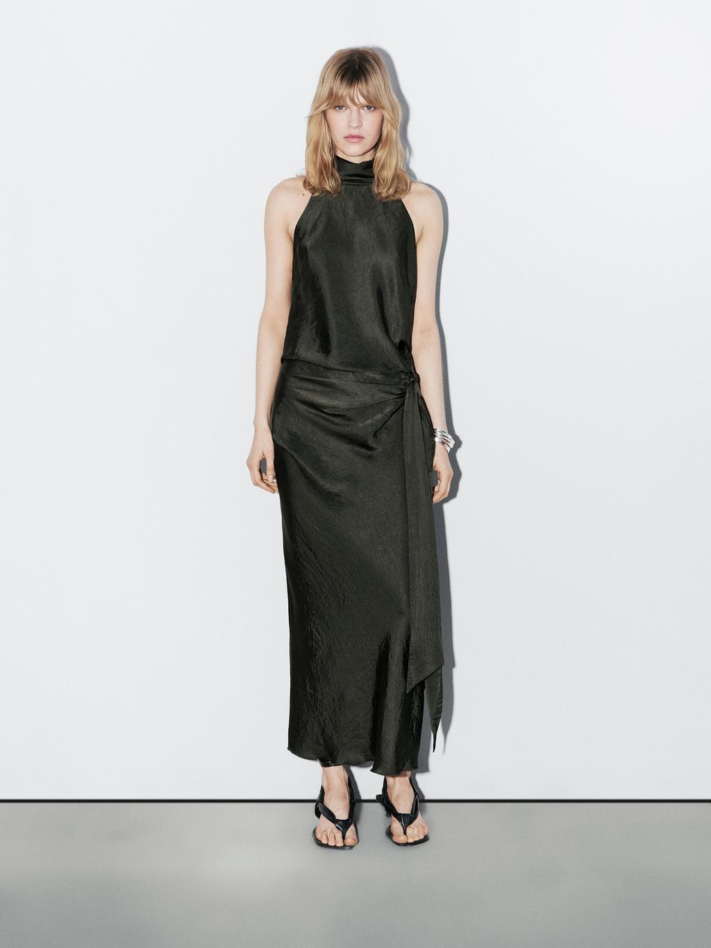 Satin midi dress with bow detail - Studio