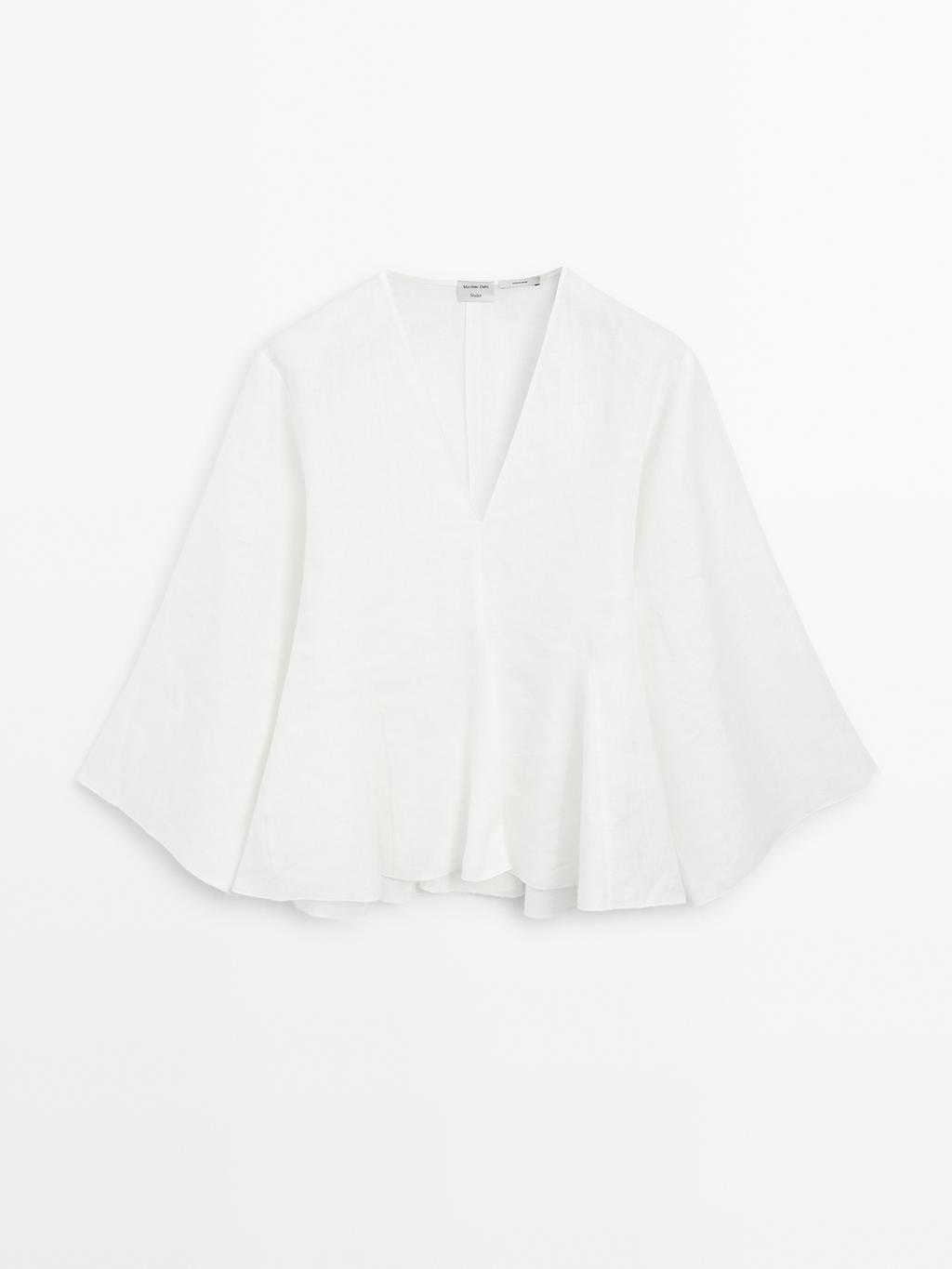 100% linen blouse with godet details - STUDIO