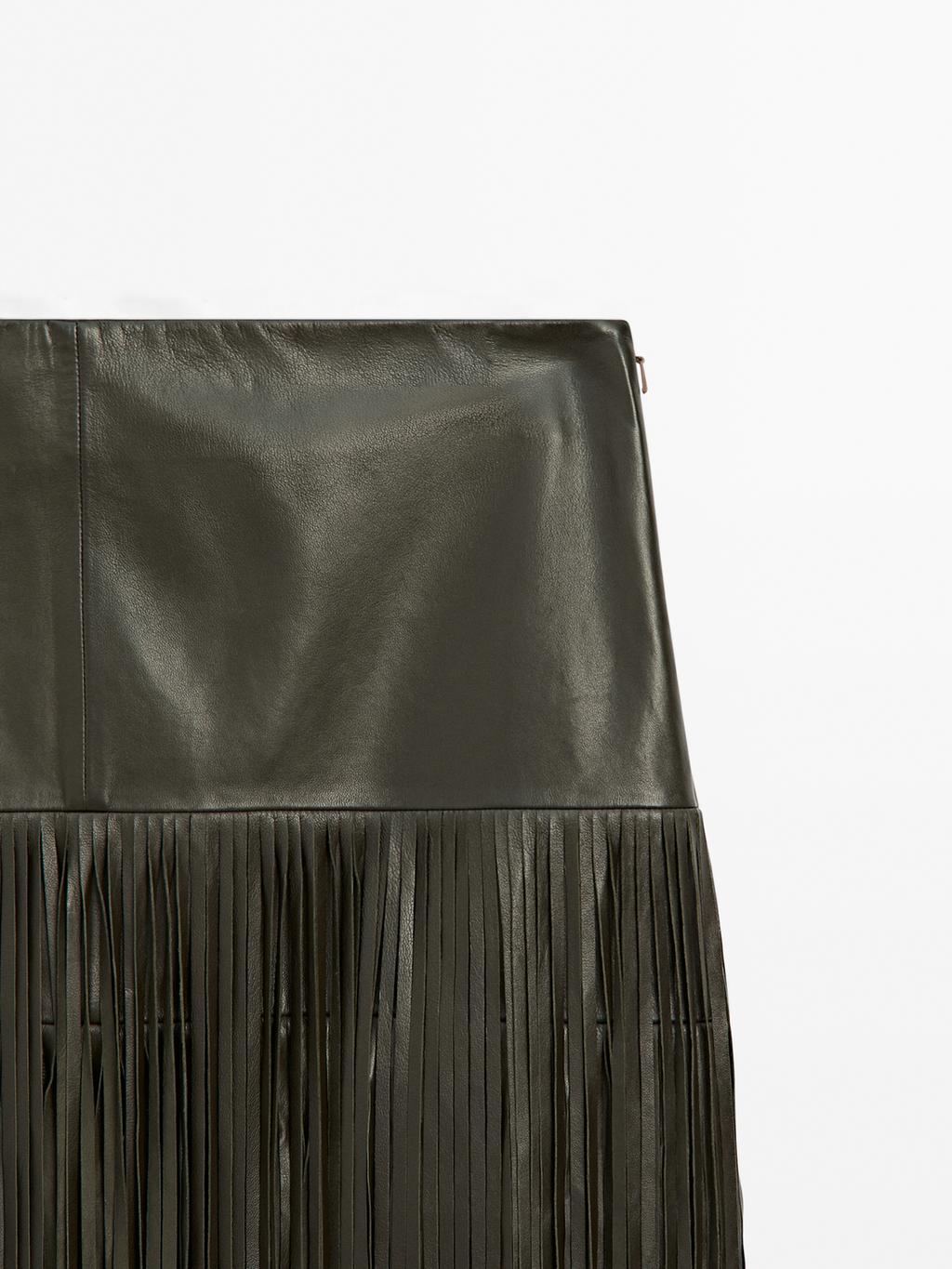 Nappa leather midi skirt with fringing - STUDIO