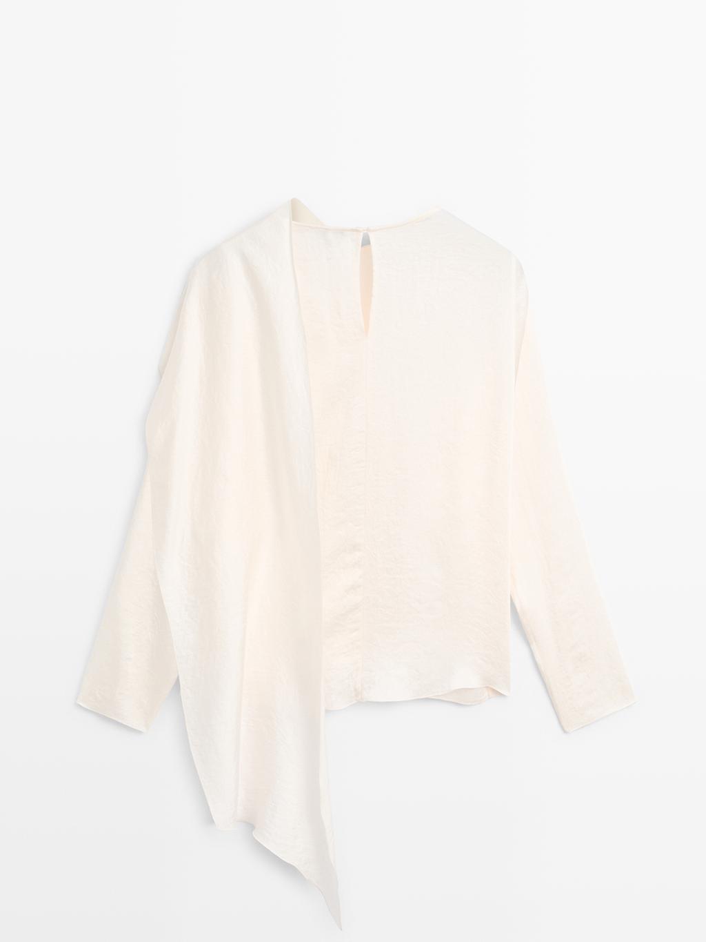 Flowing satin blouse with wraparound collar - STUDIO