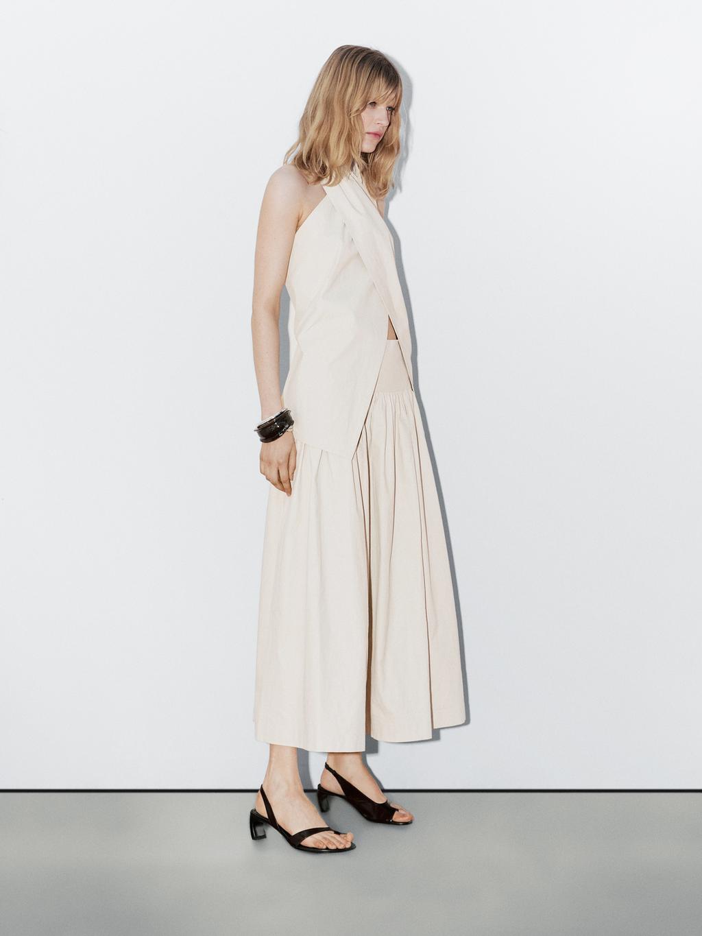 100% linen midi skirt with yoke - STUDIO