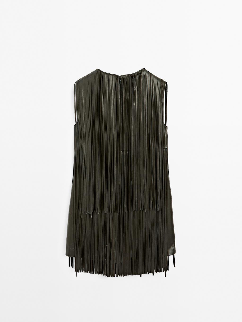 Short nappa leather dress with fringing - STUDIO
