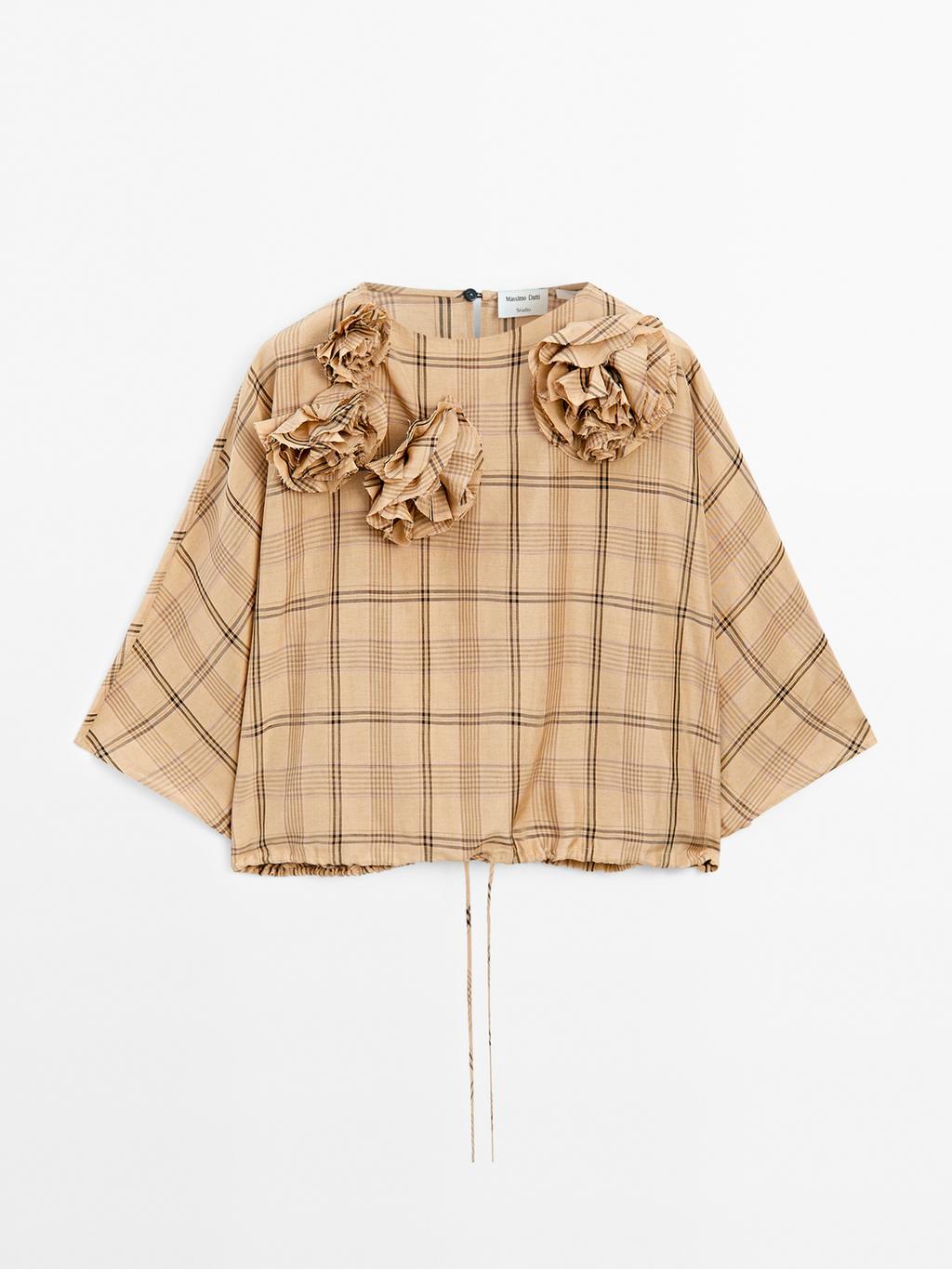 Blouse with floral and check print - STUDIO