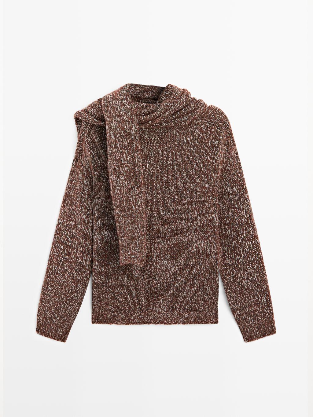 V-neck knit sweater with scarf - STUDIO