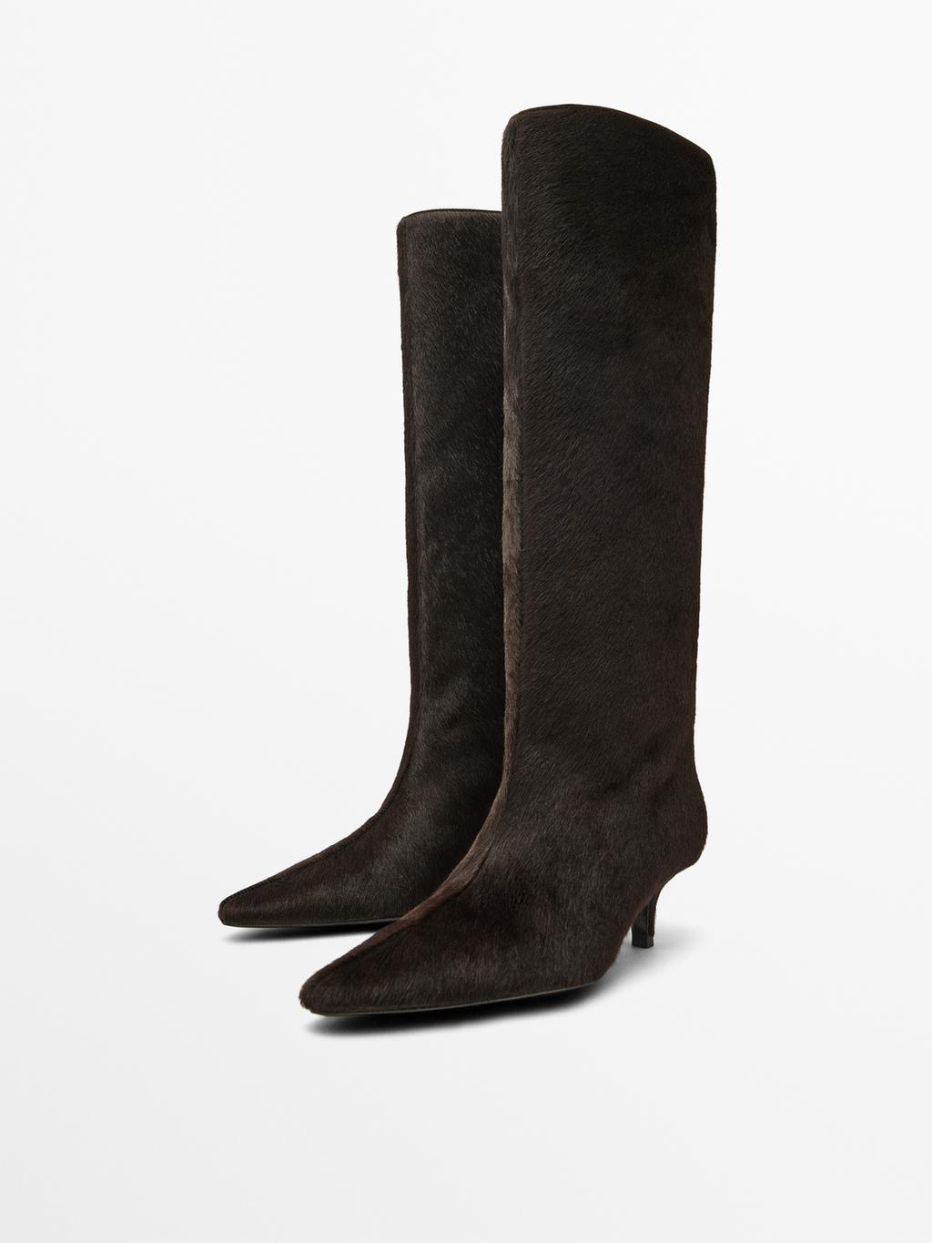 Hair on leather heeled boots