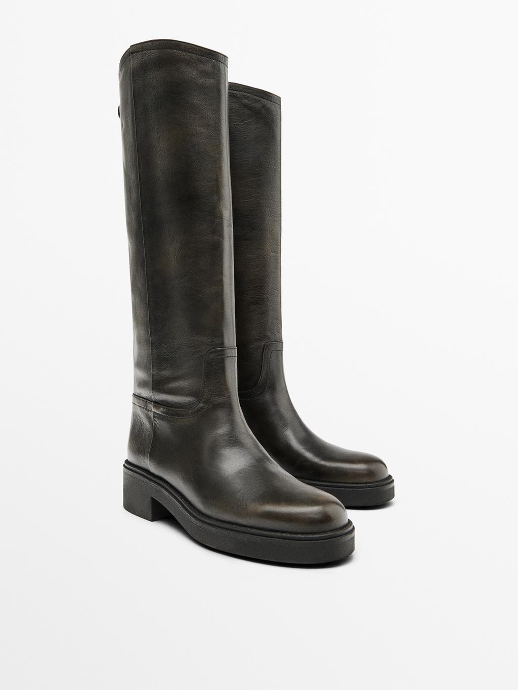 Brushed leather boots