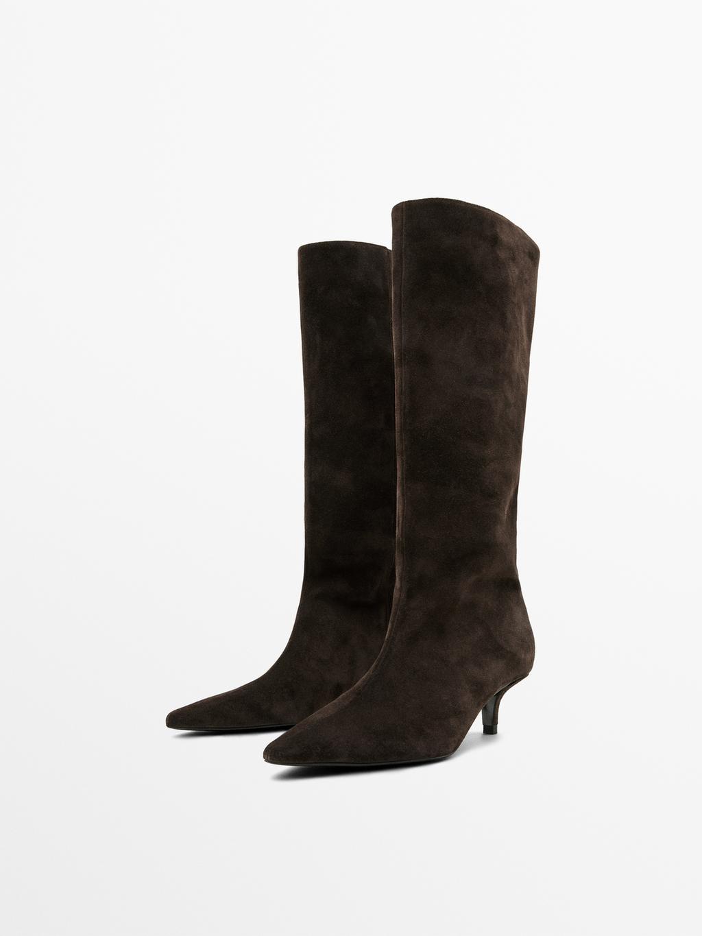 Heeled split leather boots