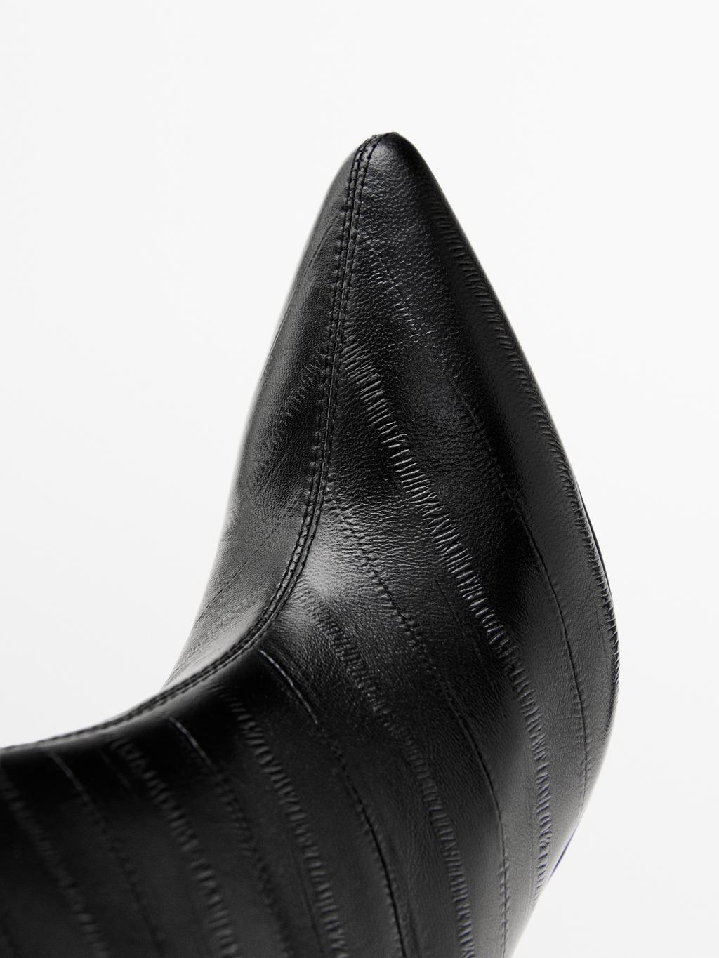 Embossed leather high-heel ankle boots