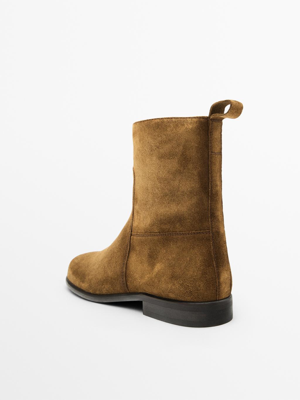 Brushed split leather ankle boots