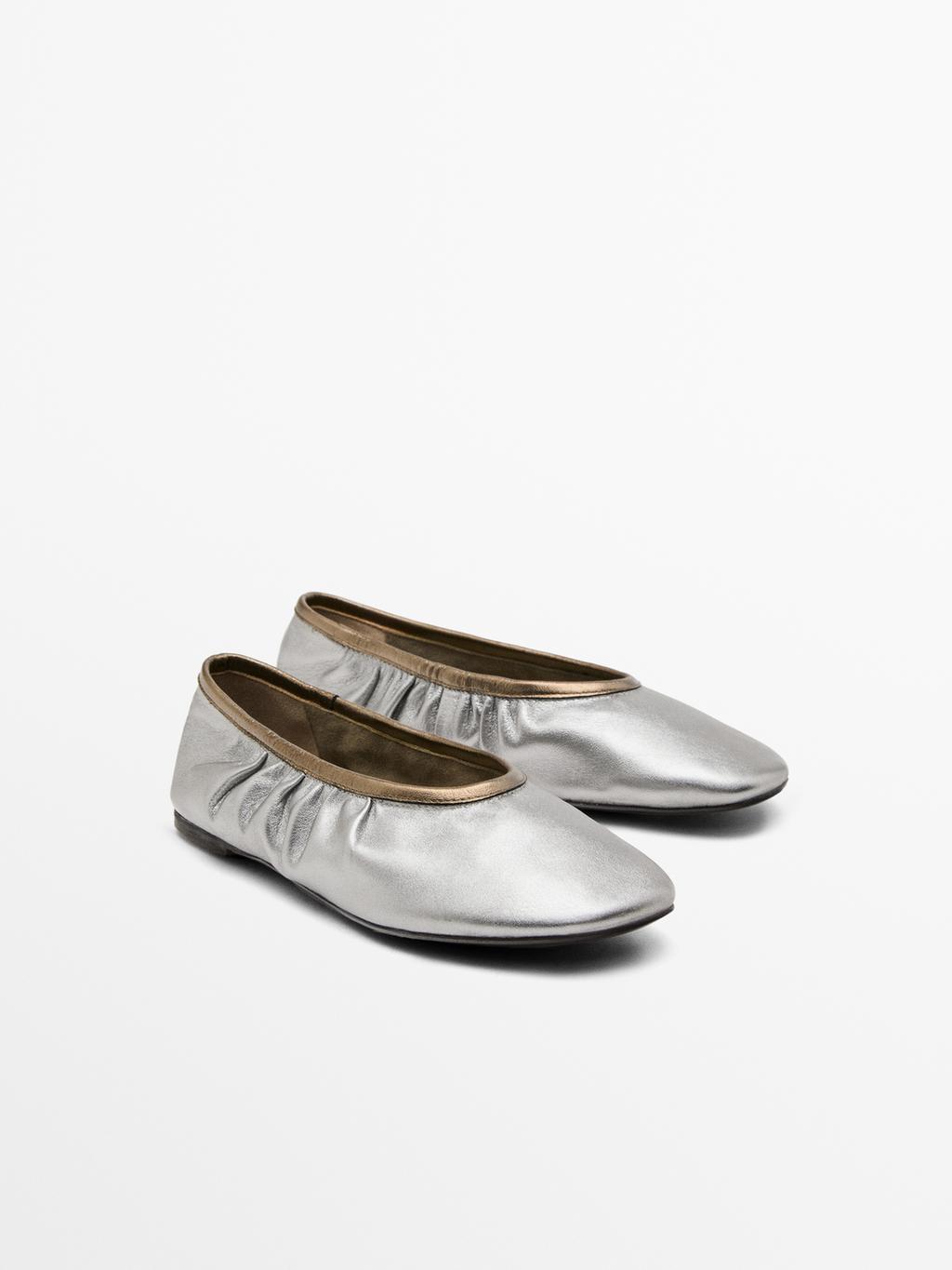 Gathered metallic ballerinas