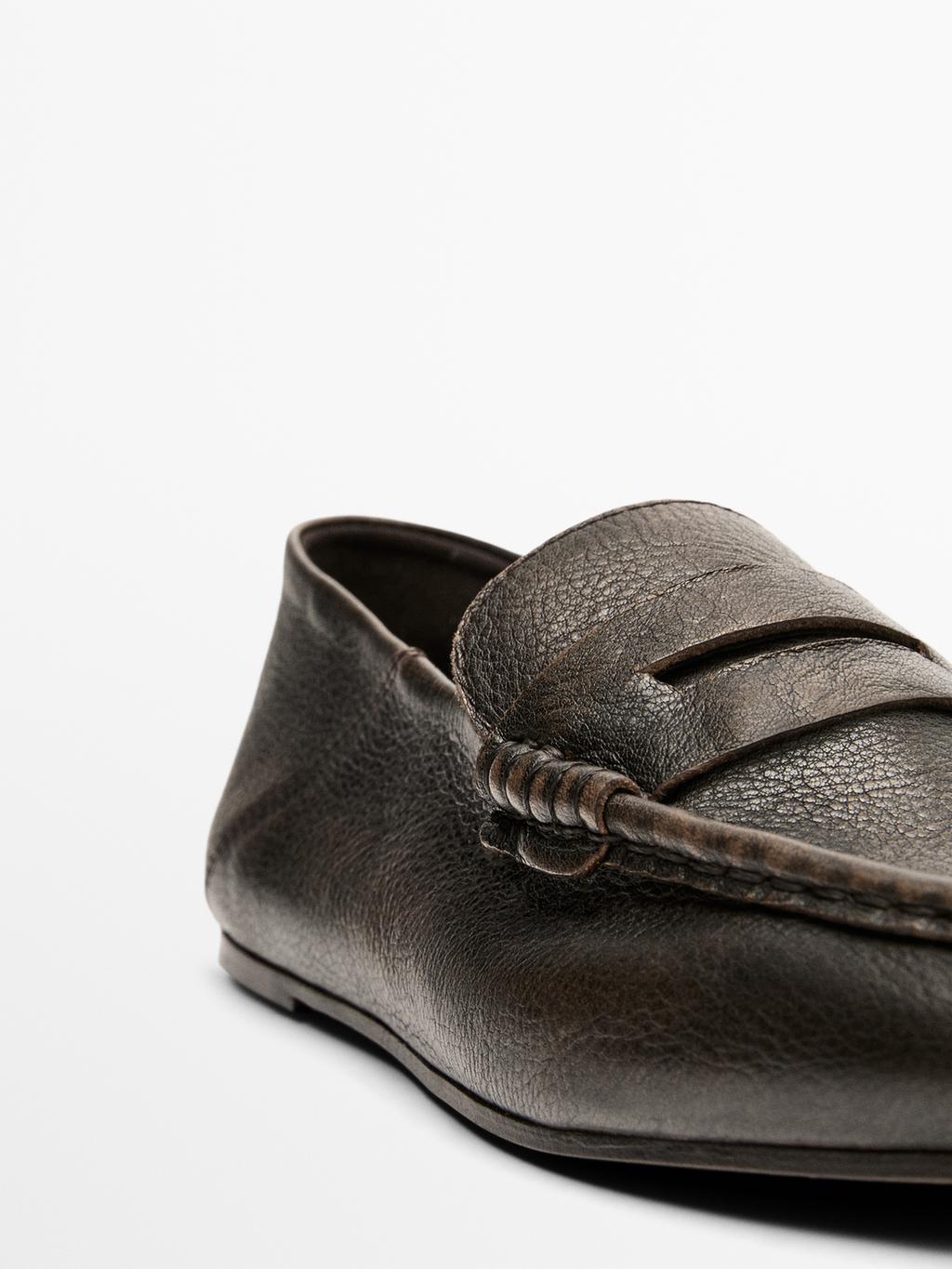 Brushed leather mule loafers