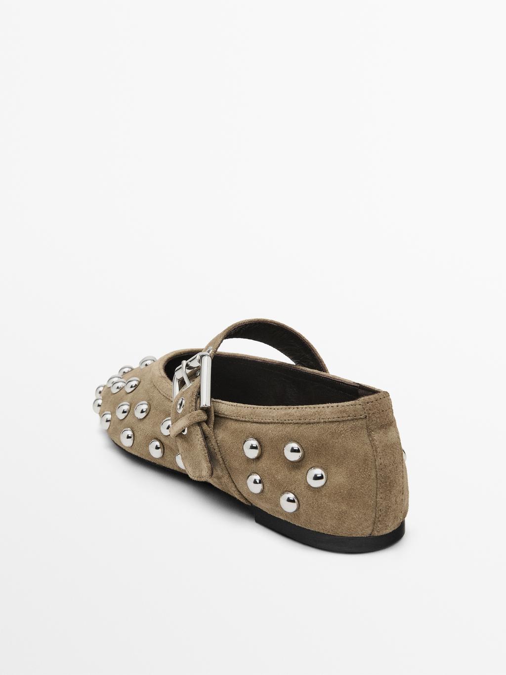Studded split leather ballet flats