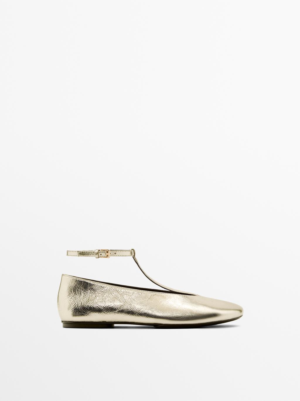 Metallic ballet flats with instep strap