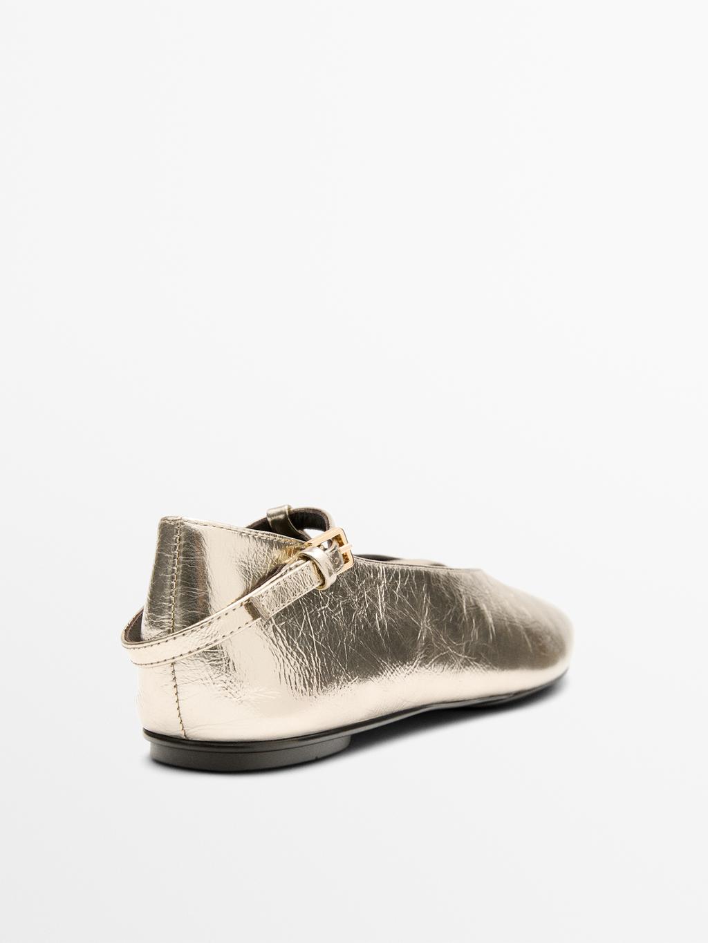 Metallic ballet flats with instep strap